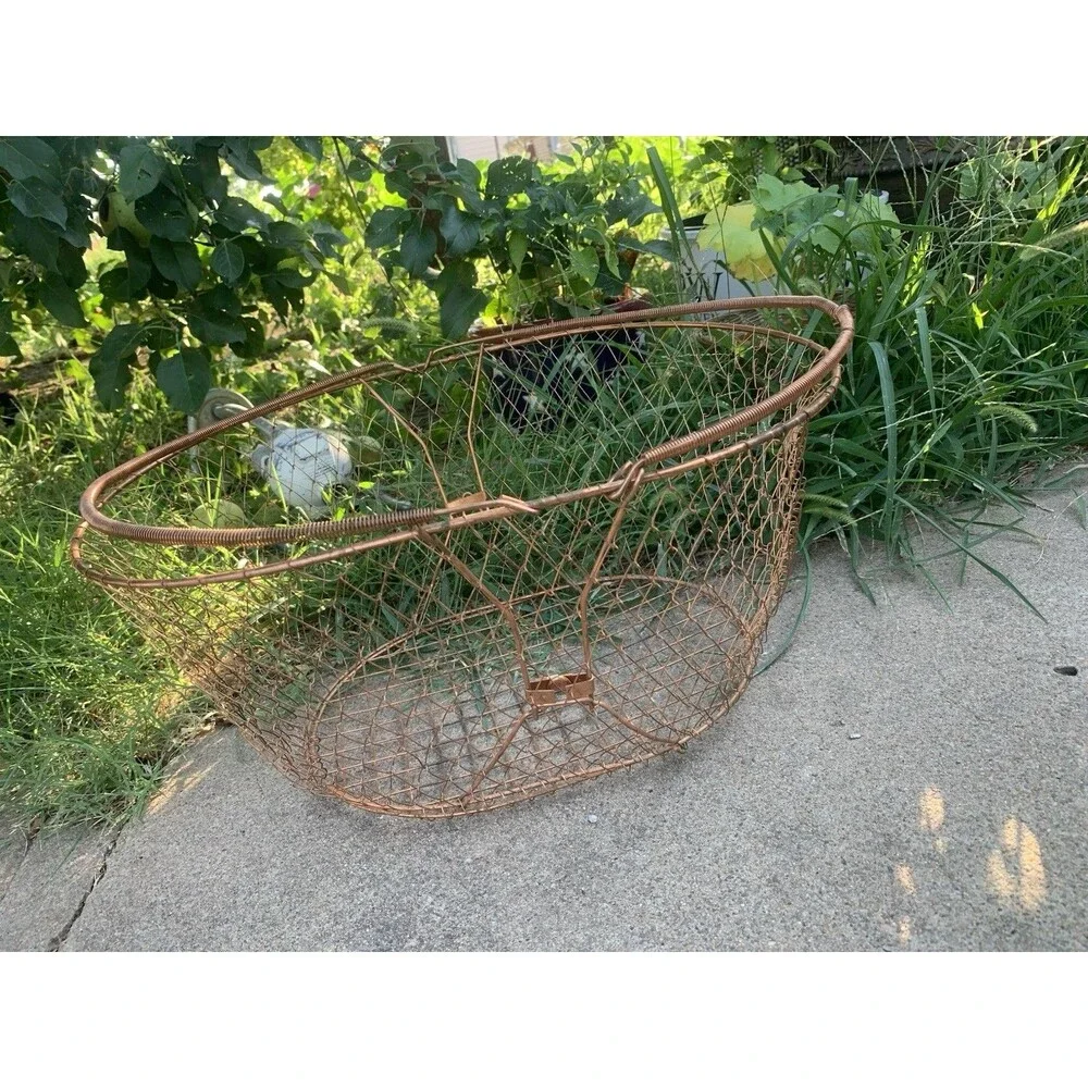Large Collapsible Copper Wire Basket Egg Fruit Vegetables 18x13x8 in Vintage
